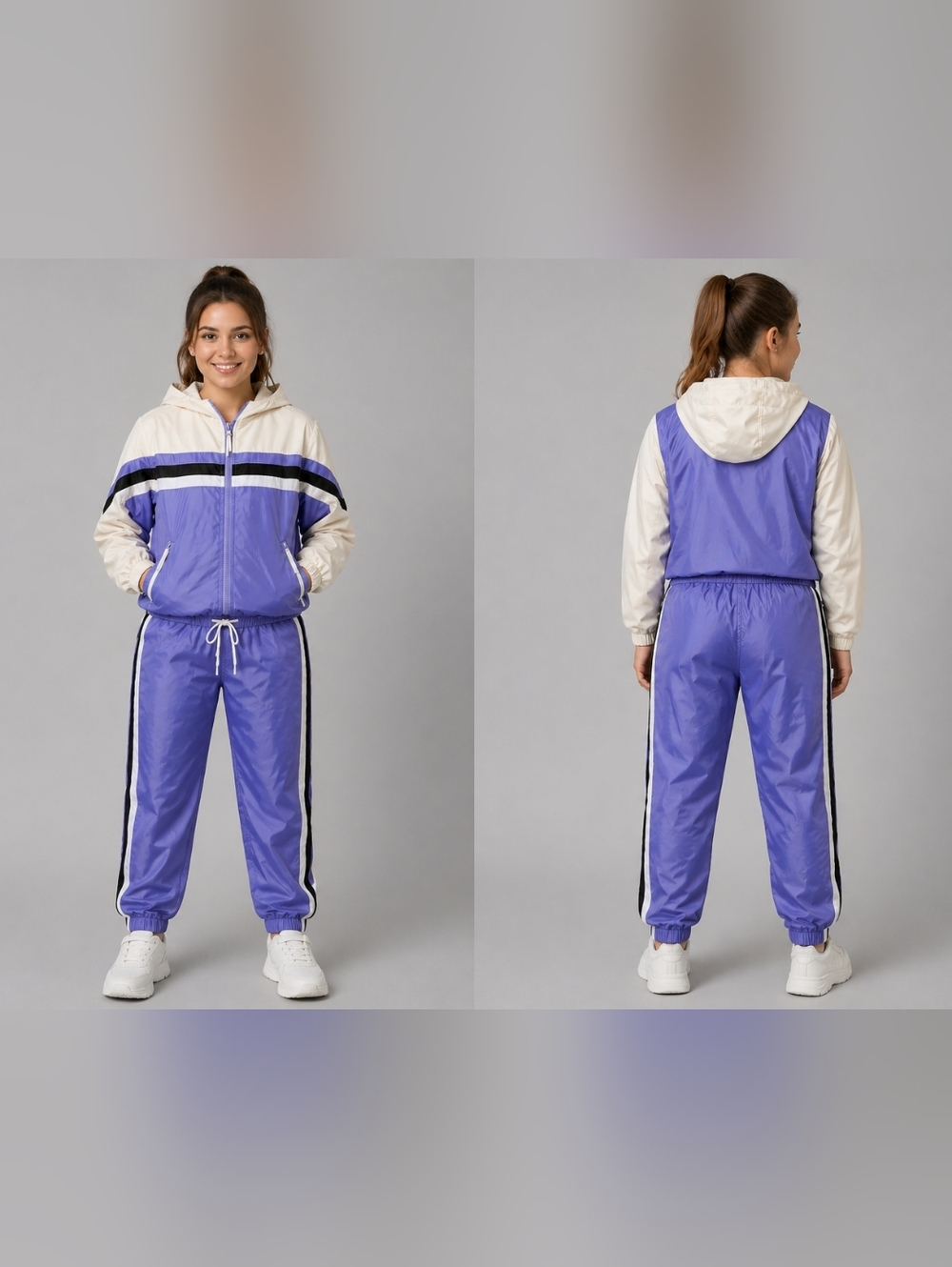 Women’s Blue & White Track Pants & Jacket Set Of 2pc with Side Stripes Size MP